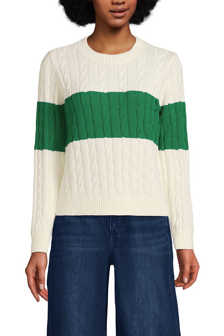 Cotton Cable Drifter Crewneck Sweater, Main, color, Single Stripe/Vibrant Clover