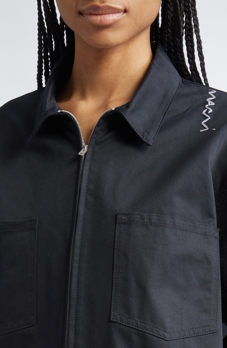 Marni Logo Embroidered Cotton Gabardine Shirt Jacket, Alternate, color, Black