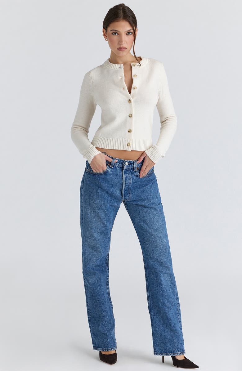 HOUSE OF CB Signature Merino Wool & Cashmere Cardigan, Alternate, color, Cream