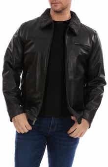 Perry Ellis Faux Shearling Collared Leather Jacket