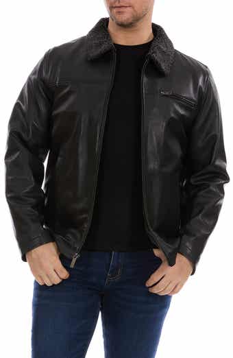 Perry Ellis Faux Shearling Collared Leather Jacket