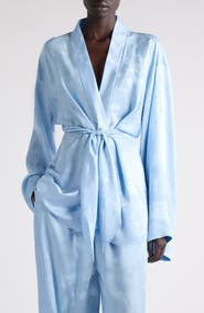Balenciaga Washed Silk Long Sleeve Wrap Minidress