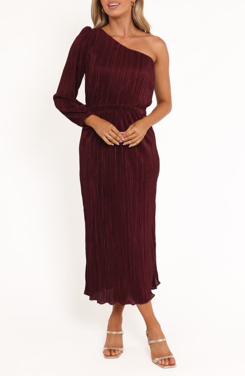 Pontee Plissé One-Shoulder Midi Dress