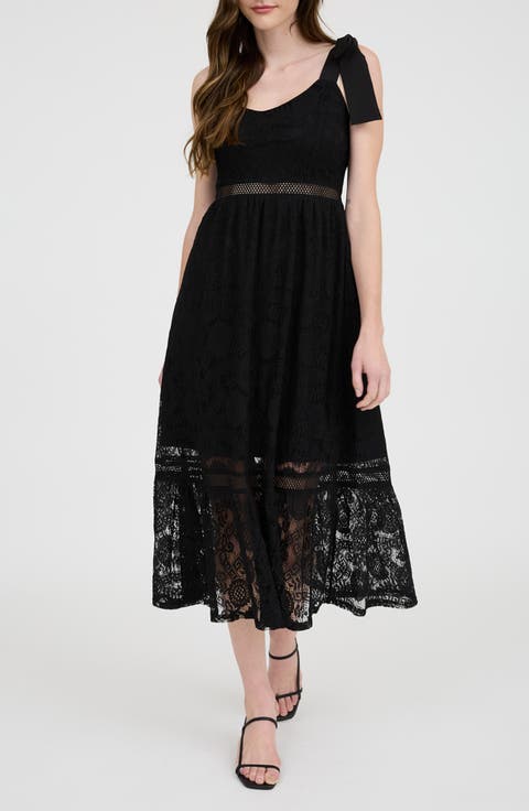 Tie Shoulder Lace Midi Dress