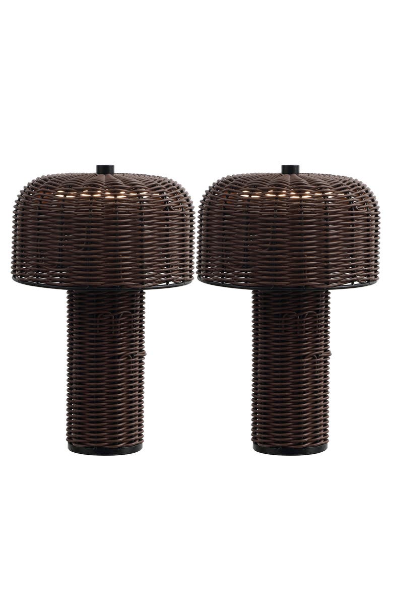 JONATHAN Y 10" Indoor/Outdoor Wicker Rechargeable/Cordless Dimmable LED Table Lamp, Main, color, Dark Brown Black