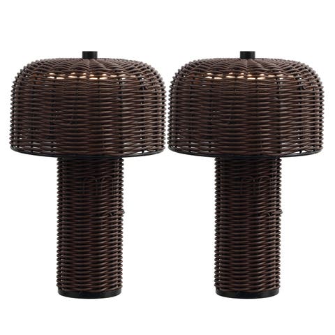 10" Indoor/Outdoor Wicker Rechargeable/Cordless Dimmable LED Table Lamp (Set 2)