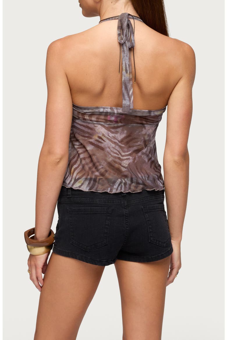 Tiger Print Mesh Halter Top, Alternate, color, BROWN
