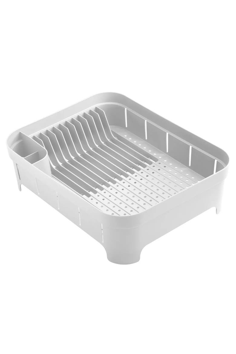 Compact Freestanding Plastic Kitchen Dish Drying Rack, Main, color, White
