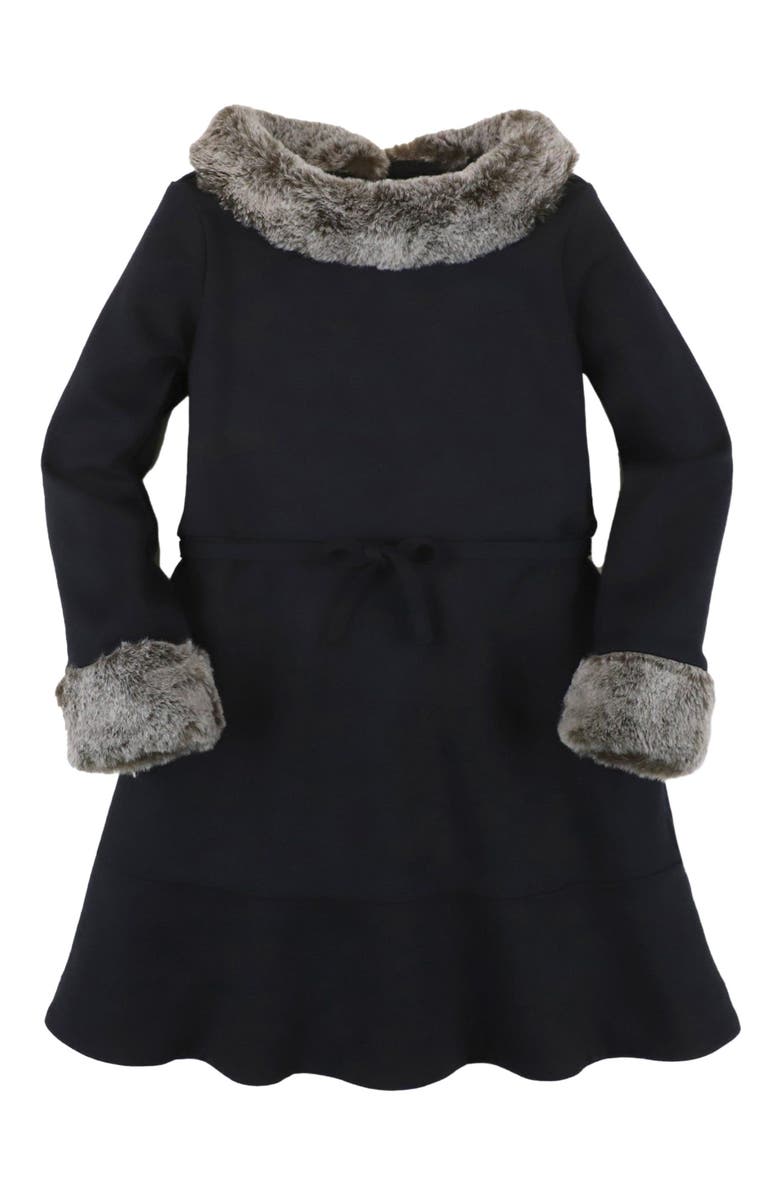 Hope & Henry Girls' Long Sleeve Ponte Dress with Faux Fur, Kids, Alternate, color, 
