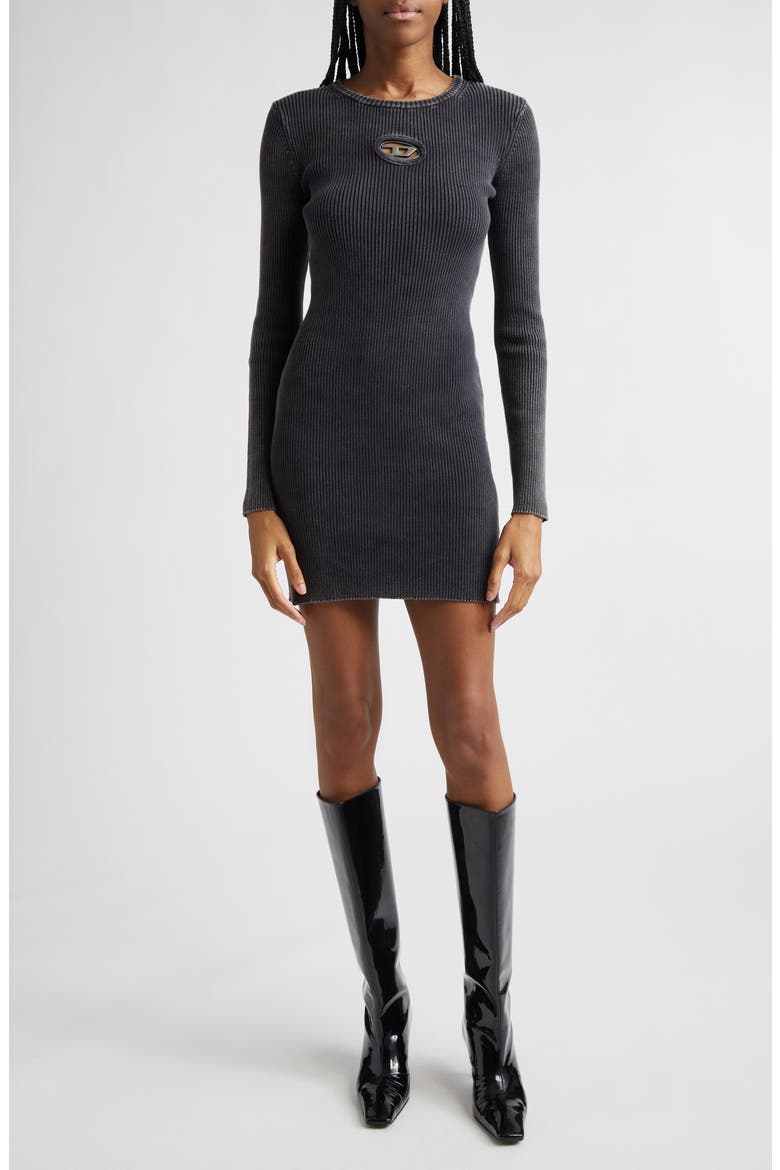 M-Anchorage Long Sleeve Body-Con Minidress, Main, color, BLACK