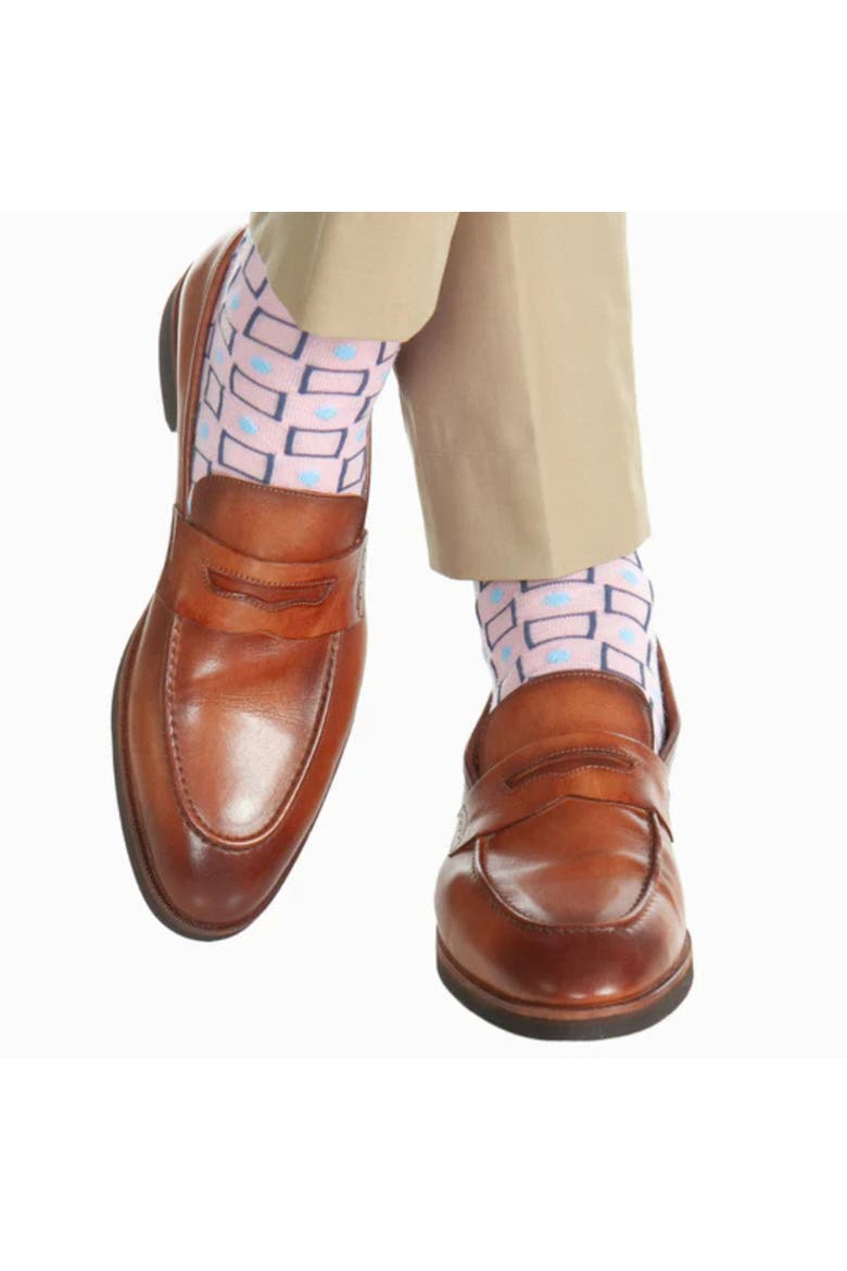 Aurelien Square and Circle Patterned Mercerized Cotton Mid-Calf  Socks, Alternate, color, Pink