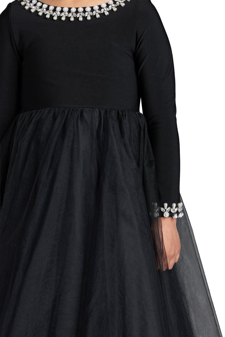 Girls Jewel Trim Tulle Maxi Dress, Alternate, color, Black