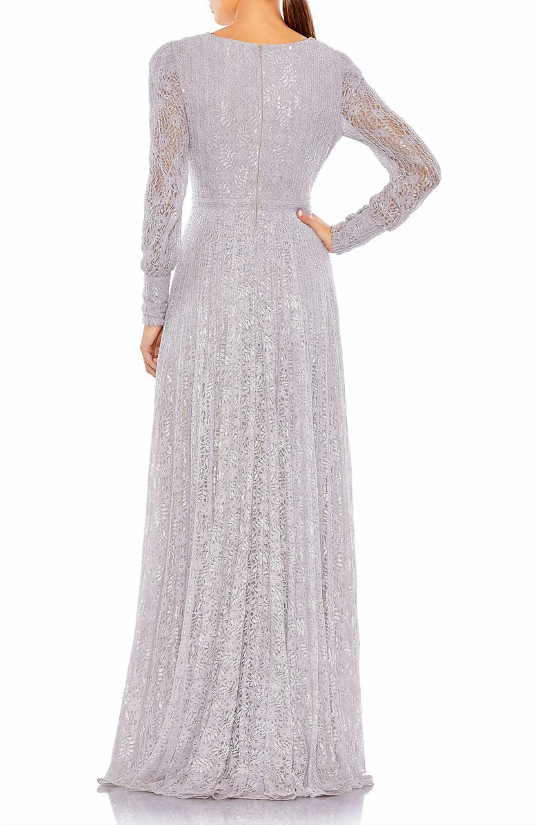 Mac Duggal Beaded Lace Long Sleeve Wrap Over Gown, Alternate, color, Lavender