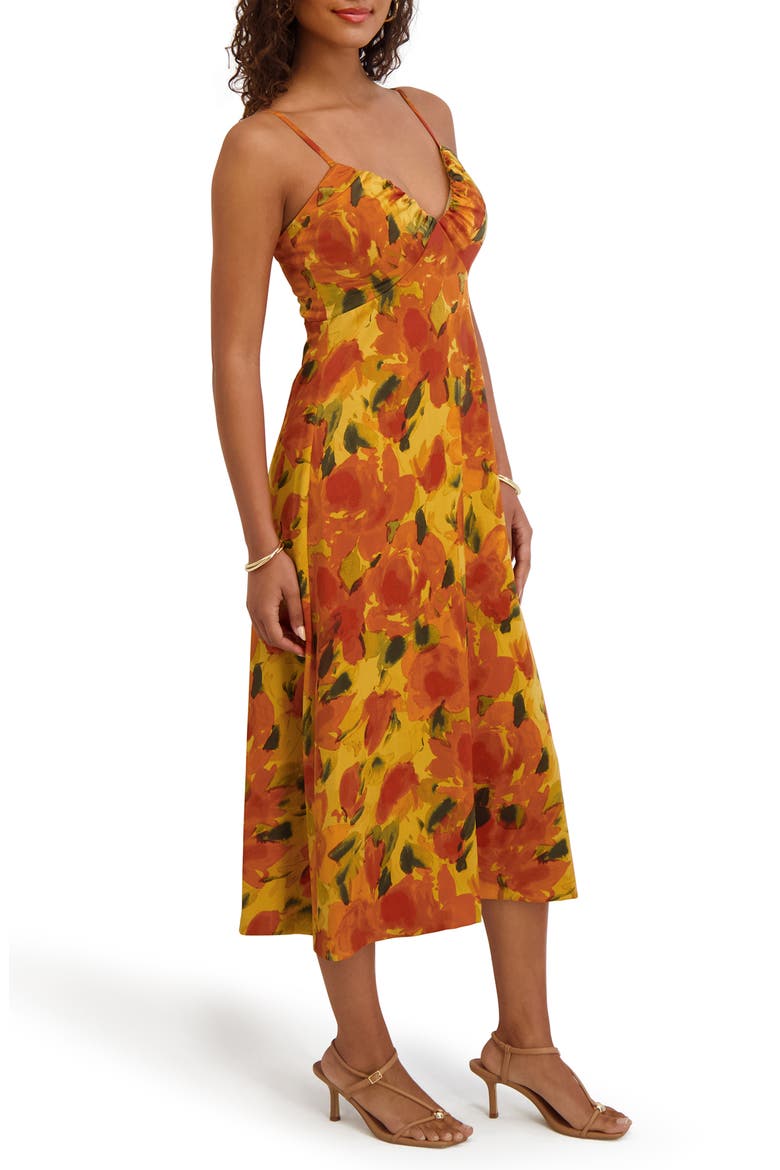 Printed Satin Midi Dress, Alternate, color, MULTI
