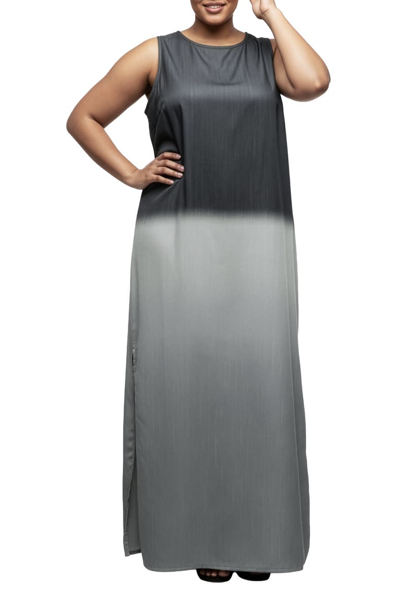 Ombré Dip Dye Sleeveless Maxi Dress, Main, color, GREY DIP DYE
