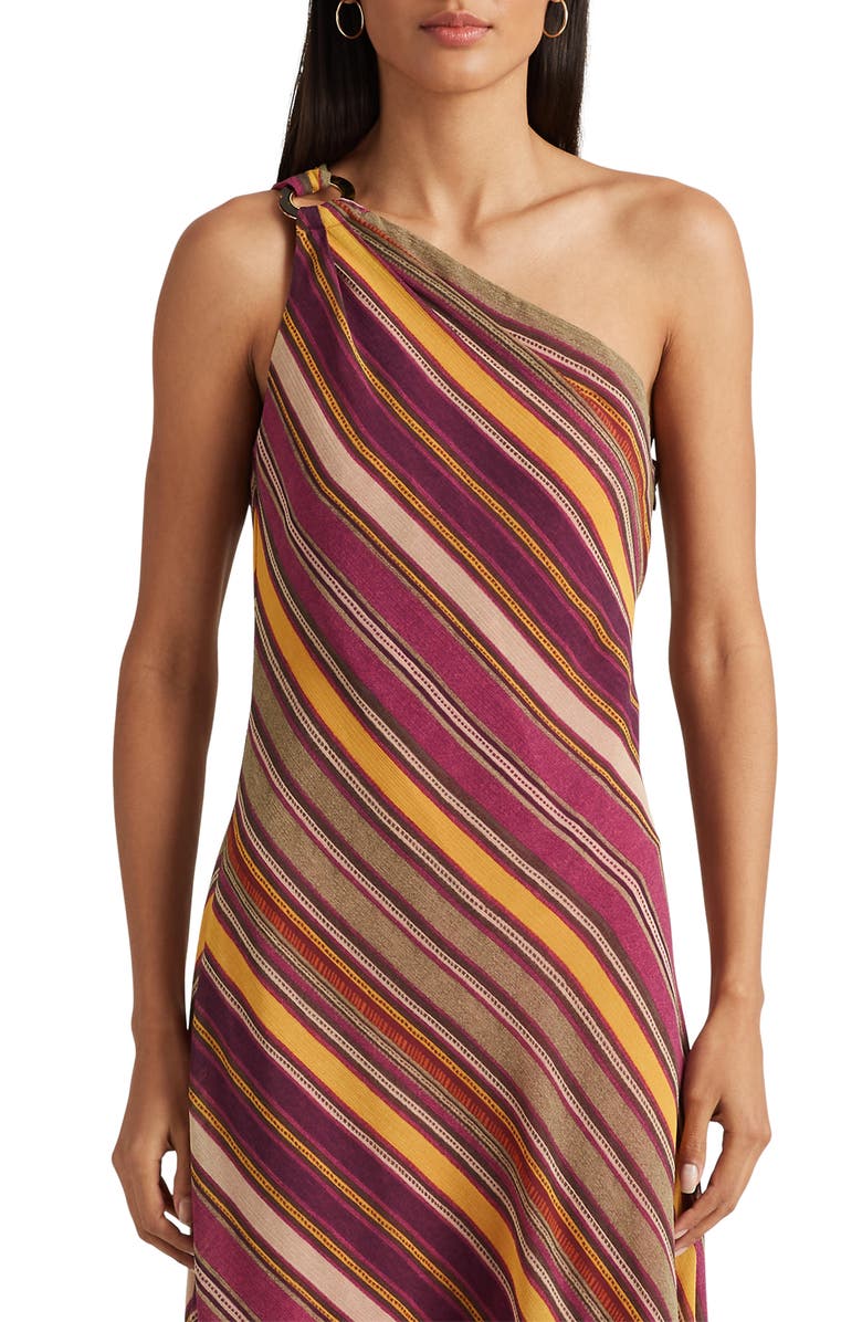 Lauren Ralph Lauren Stripe One Shoulder Asymmetric Hem Midi Dress, Alternate, color, 