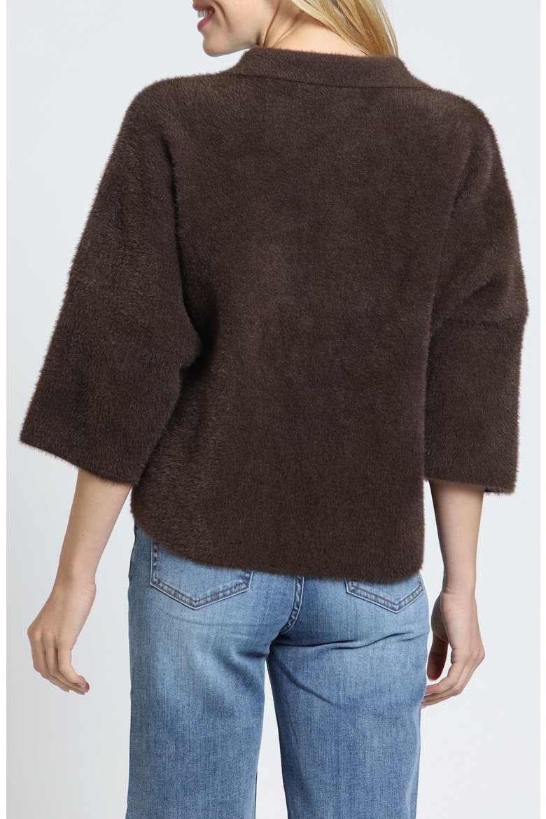 Fuzzy Polo Sweater, Alternate, color, CHOCOLATE BROWN
