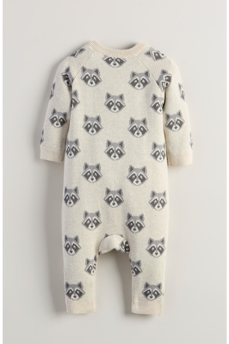 Raccoon Jacquard Cotton Sweater Romper, Alternate, color, BEIGE HEATHER RACCOON INTARSIA