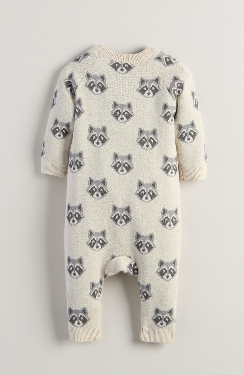Tucker + Tate Raccoon Jacquard Cotton Sweater Romper, Alternate, color, Beige Heather Raccoon Intarsia
