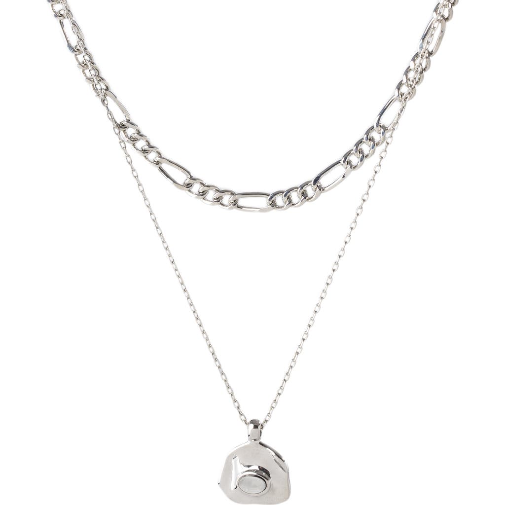 Classicharms Aria Gemstone Pendant Necklace And Figaro Chain Layering Set In Metallic