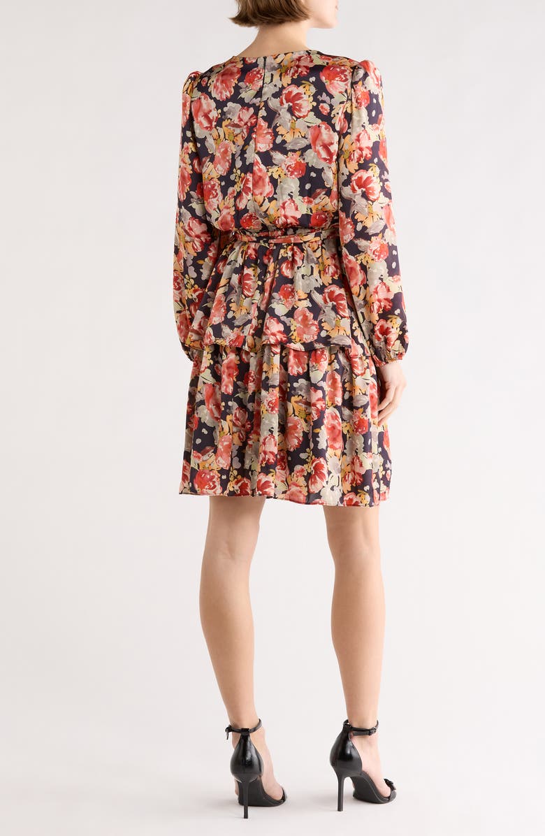 Julia Jordan Floral Ruffle Long Sleeve A-Line Dress, Alternate, color, Navy Multi