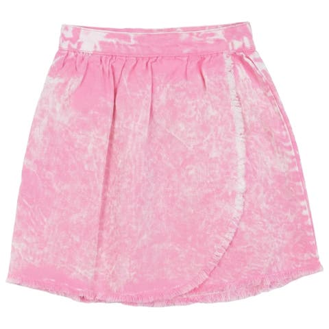 Woven Denim Fringe Hem Elastic Back Wrap Skirt (Toddler, Little Kid & Big Kid)
