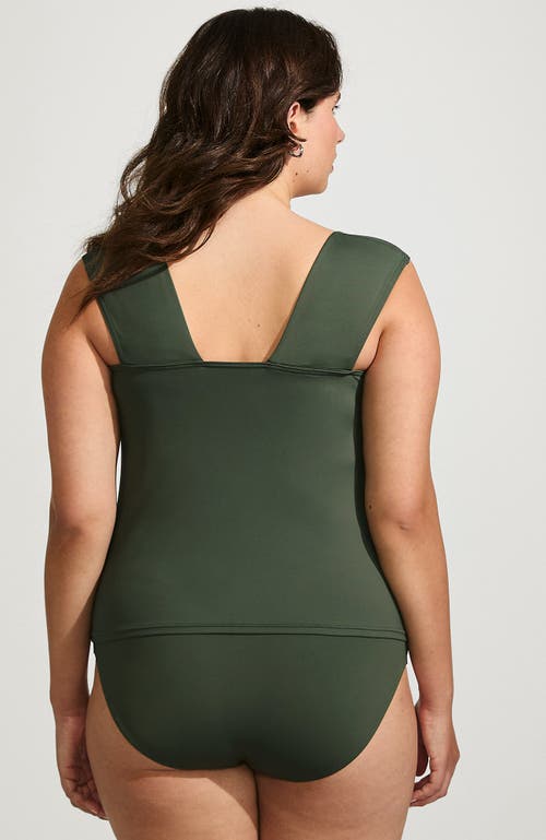 Lands' End Womens Square Neck Underwire Square Back Tankini Swimsuit Top In Rich Olive Green