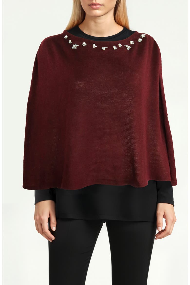Crystal Embellished Poncho, Main, color, BORDEAUX