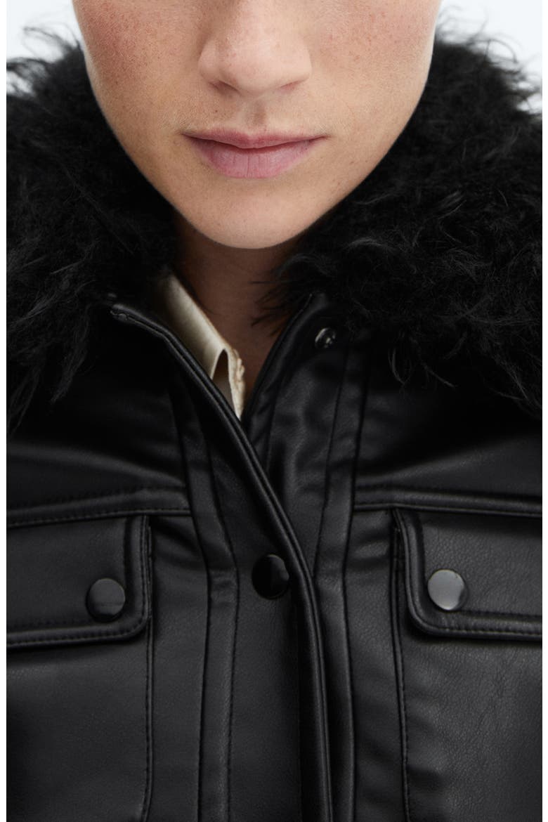 Faux Leather Jacket with Removable Faux Fur Collar, Alternate, color, BLACK