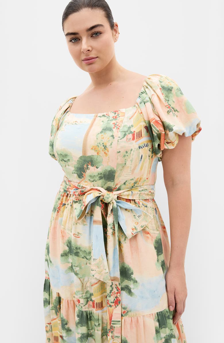 City Chic Laurena Floral Puff Sleeve Tie Belt Sundress, Alternate, color, 