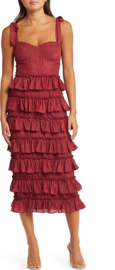WAYF Masie Floral Tiered Ruffle Corset Dress | Nordstrom