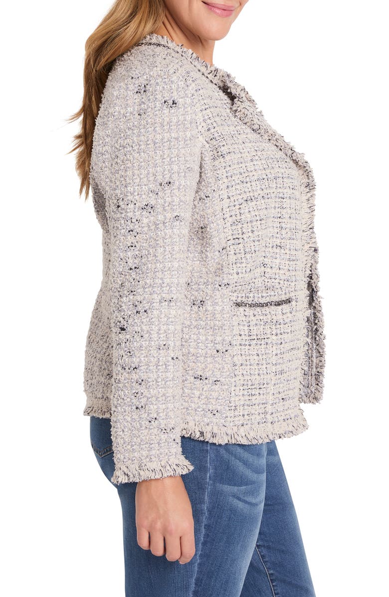 NIC+ZOE Chain Trim Fringe Mix Knit Jacket, Alternate, color, Grey Multi
