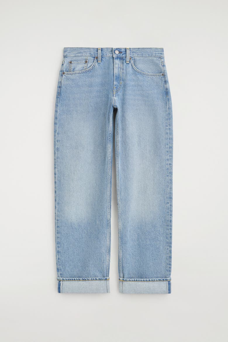 Folded Curved-leg Turn-up Jeans, Alternate, color, BLUE