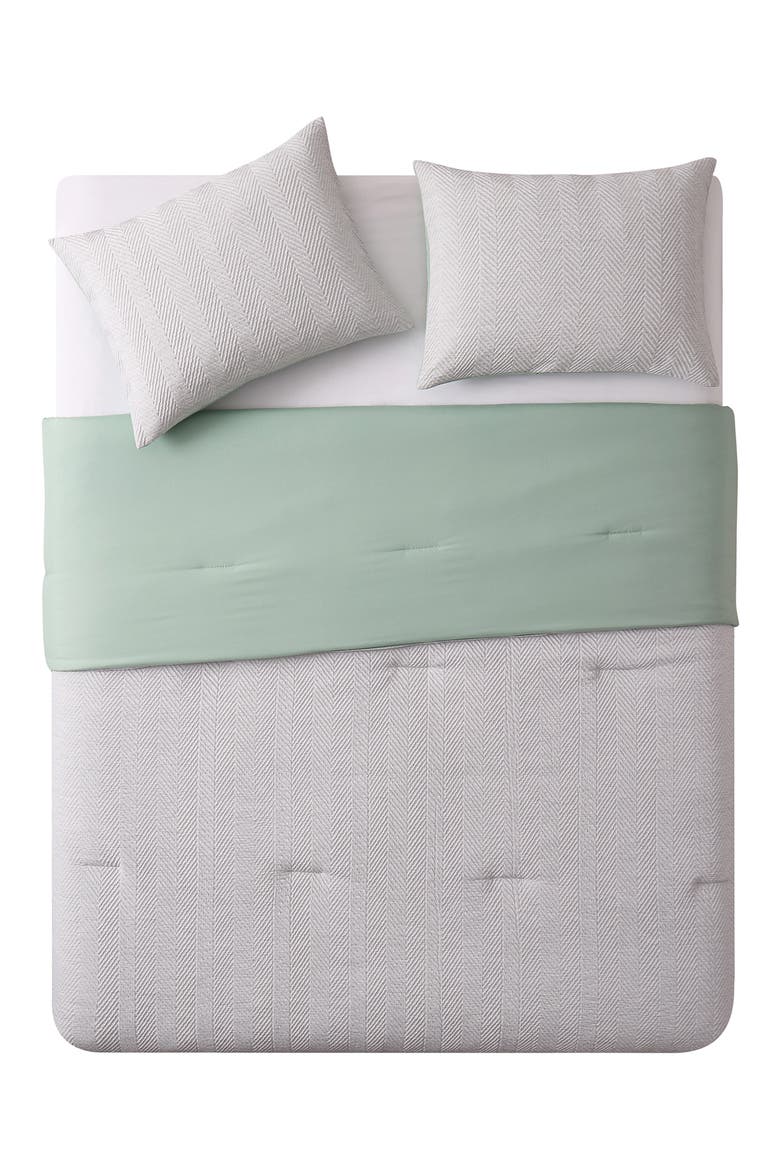 Herringbone Microfiber Reversible Comforter & Sham Set, Main, color, GREEN