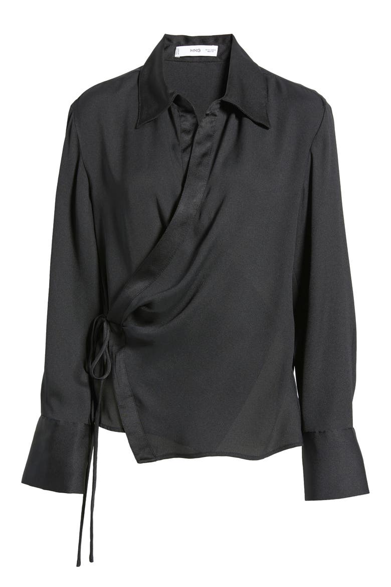 Rider Wrap Satin Shirt, Alternate, color, BLACK