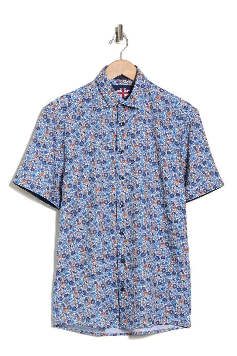 Floral Short Sleeve Sport Shirt, Alternate, color, BLUE MULTI