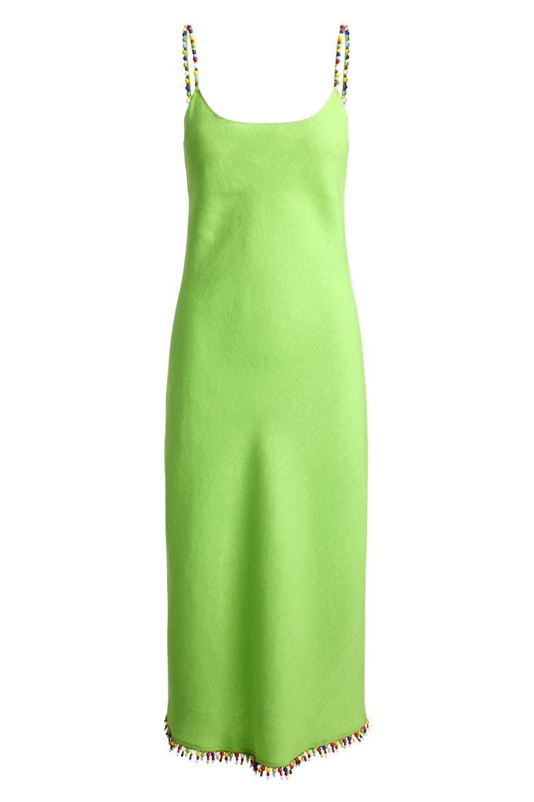 Bead Detail Linen Slipdress, Alternate, color, RIVIERA GREEN