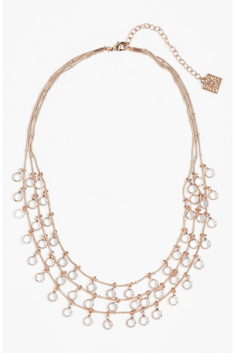 Anne Klein Triple Row Beaded Necklace, Alternate, color, ROSE GOLD/ CRYSTAL