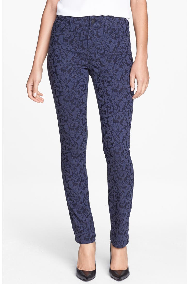 'Jade' Patterned Stretch Skinny Jeans, Main, color, NAVY JACQUARD