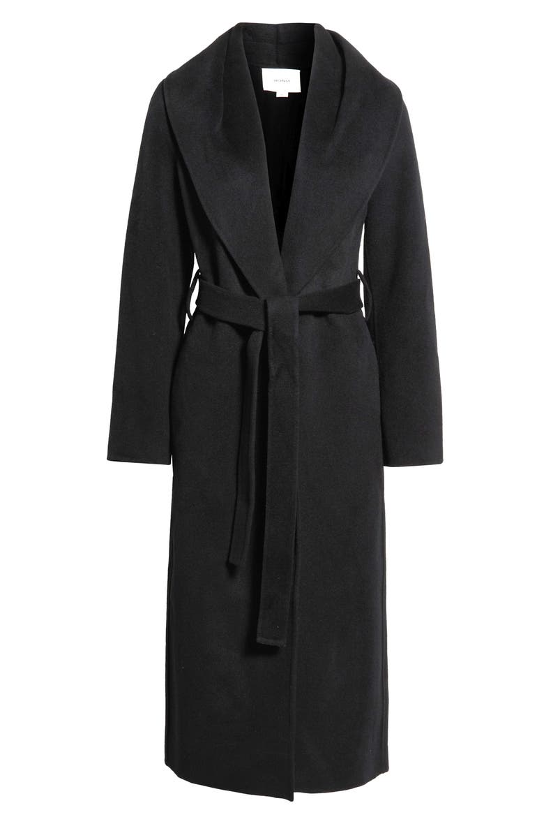 Shawl Collar Wool & Cashmere Long Coat, Main, color, BLACK