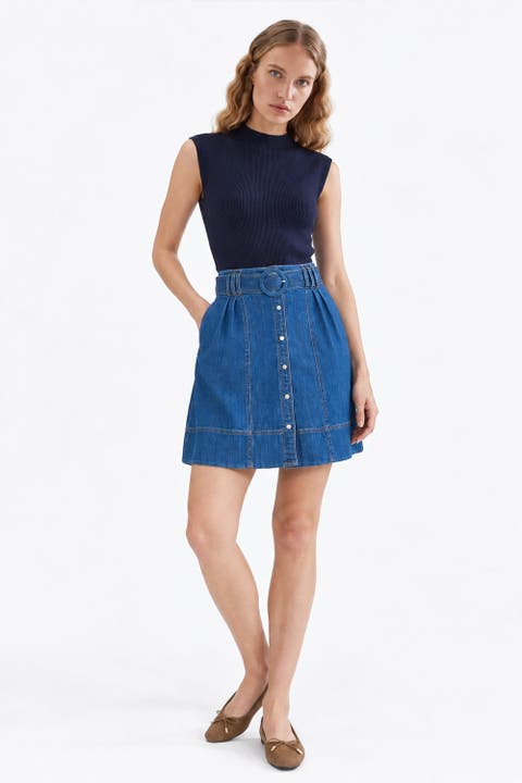 High Waisted Mini Skirt With Belt And Pockets