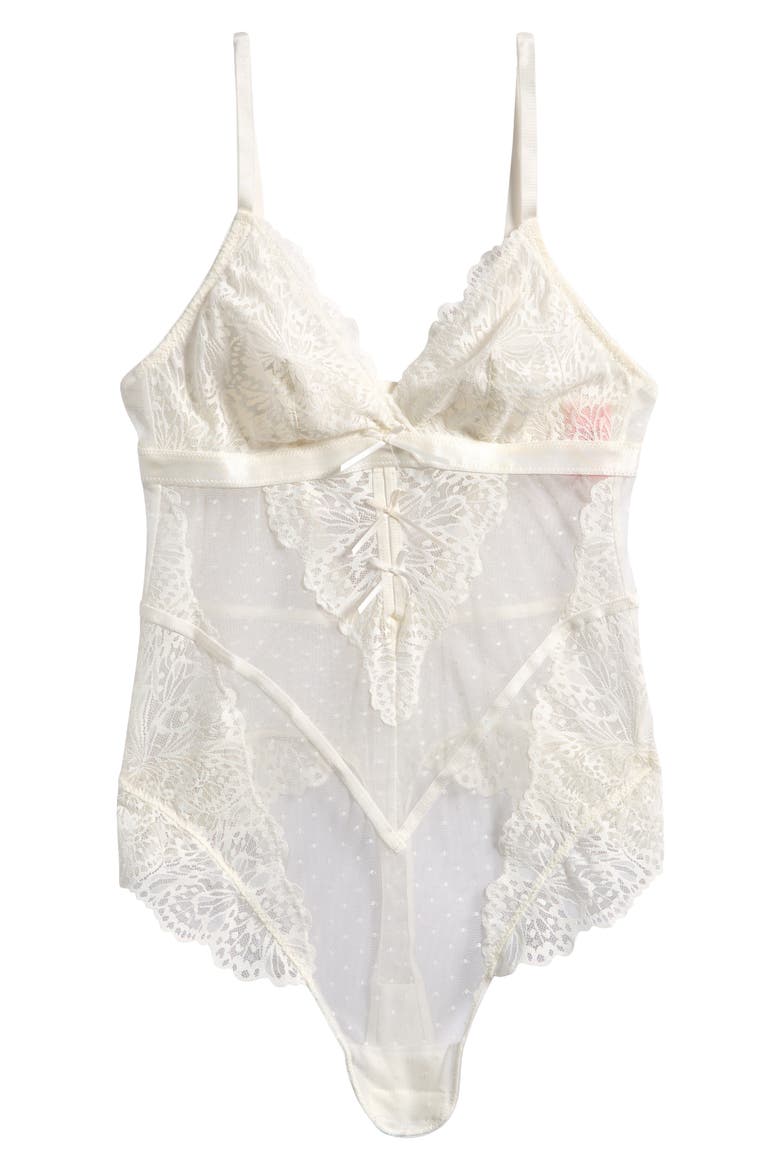 Posie Mesh & Lace Bodysuit, Alternate, color, SNOW WHITE