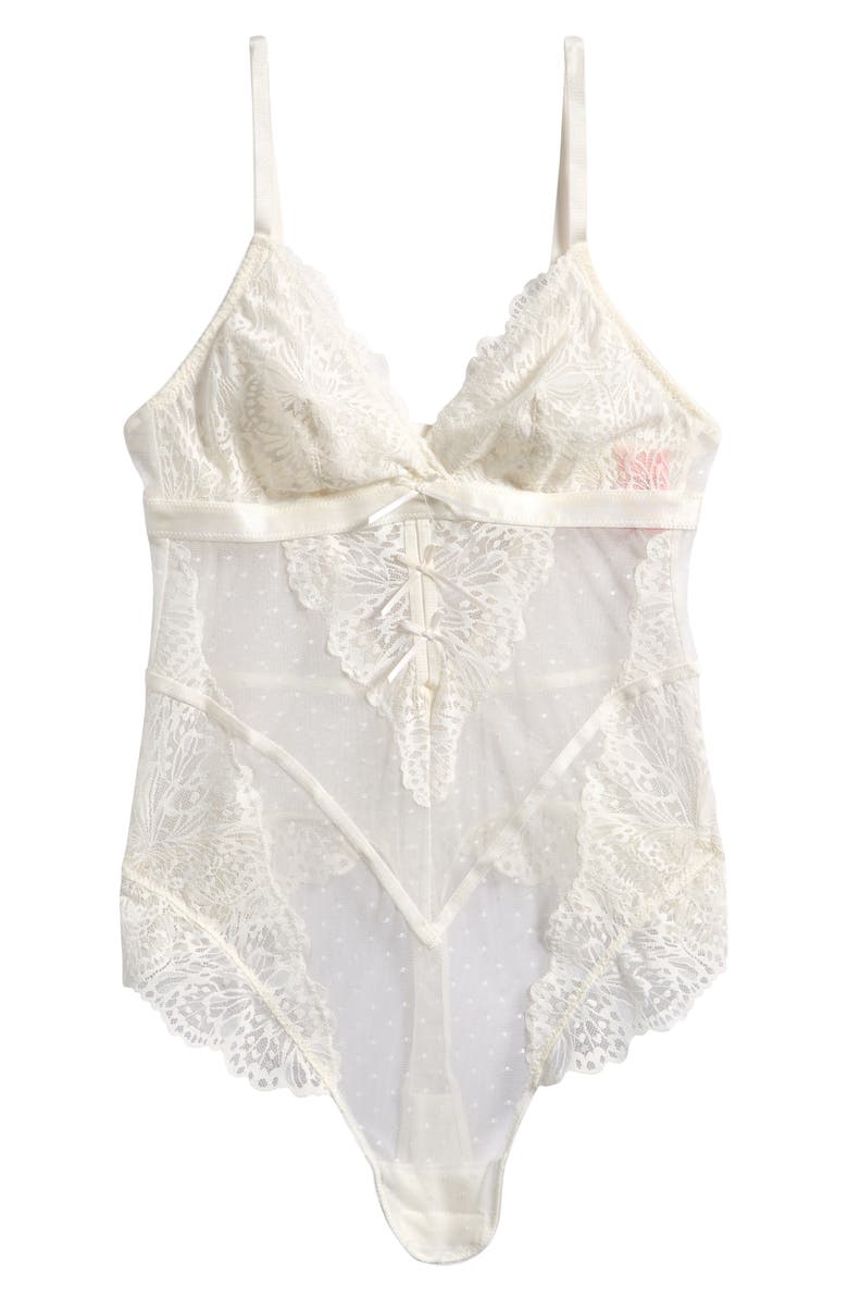 Hunkemöller Posie Mesh & Lace Bodysuit, Alternate, color, Snow White