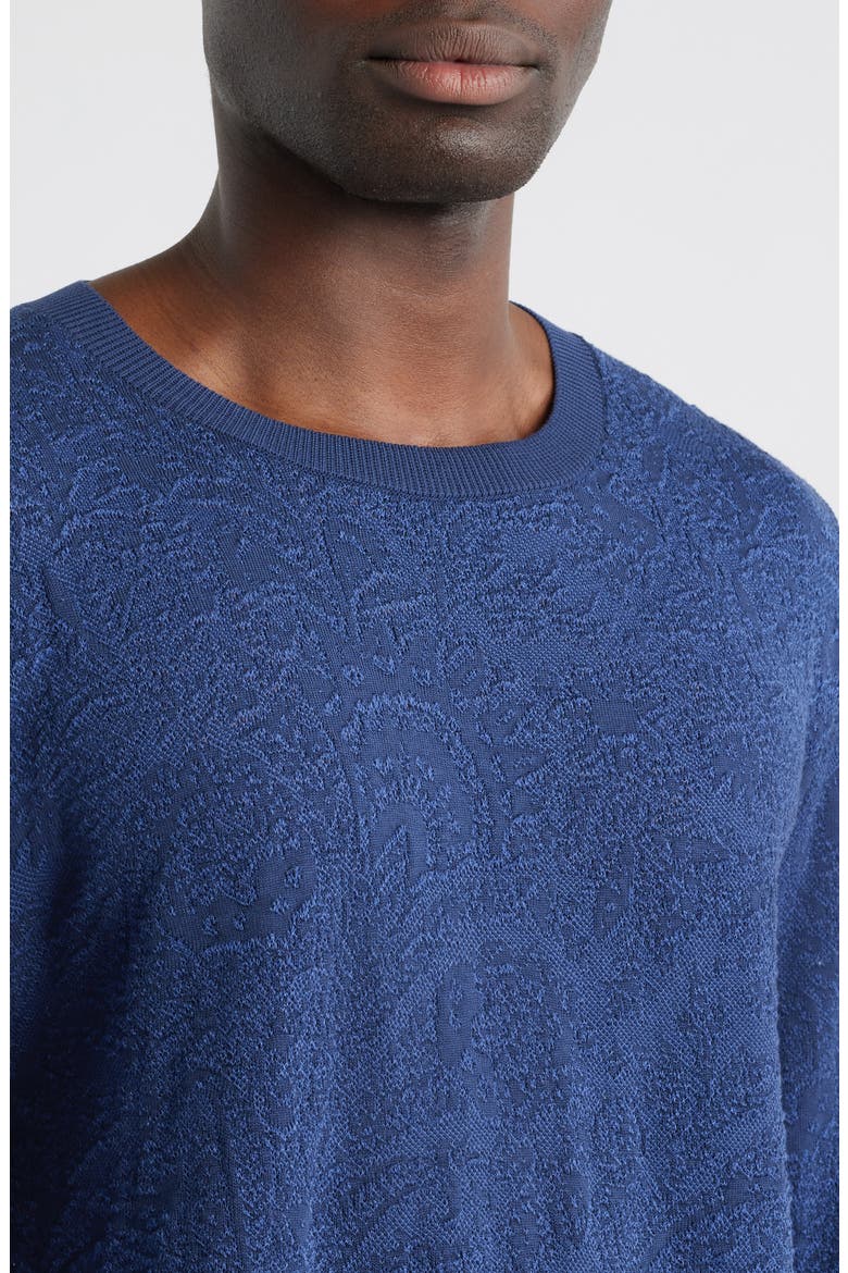 Floral Paisley Jacquard Cotton Crewneck Sweatshirt, Alternate, color, BLUE