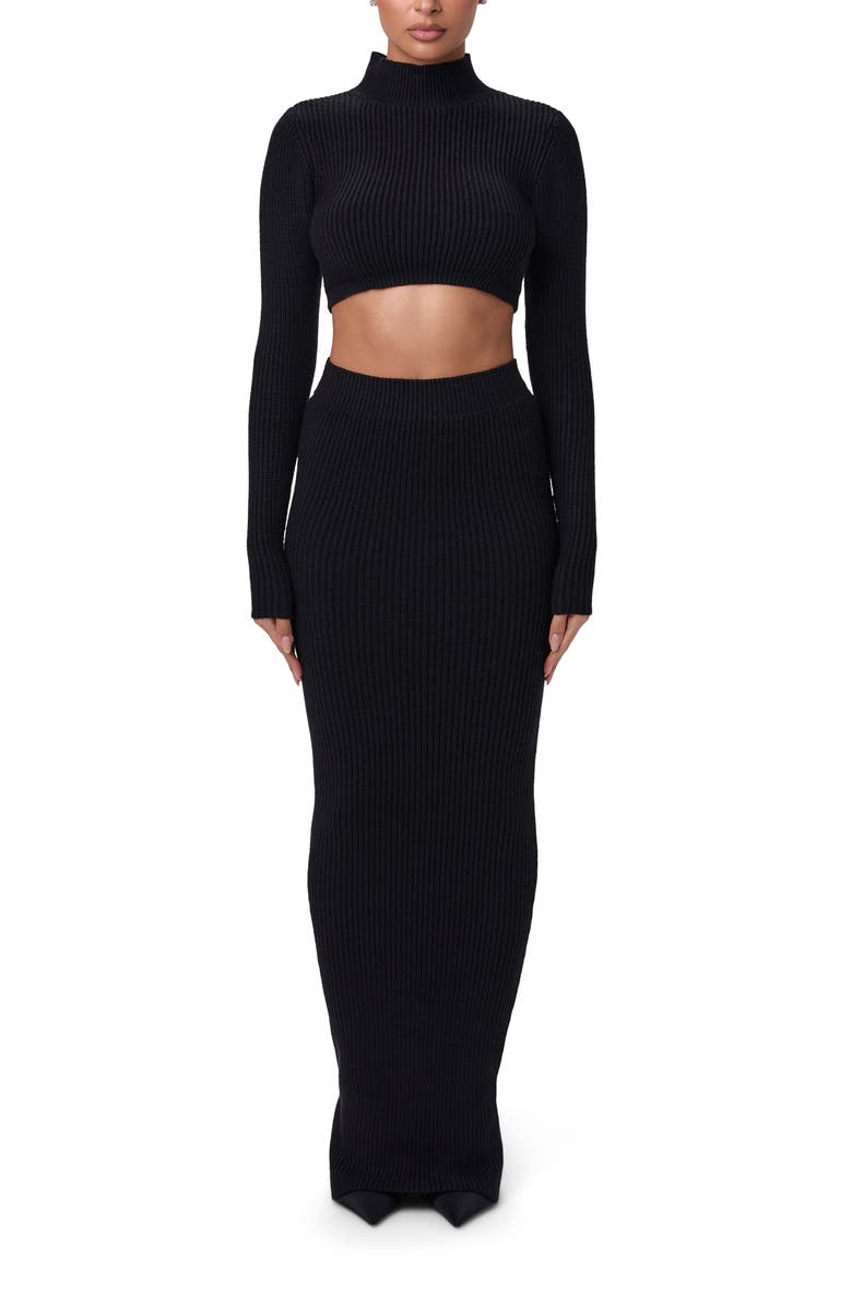 Naked Wardrobe Mock Neck Rib Crop Sweater, Alternate, color, Black