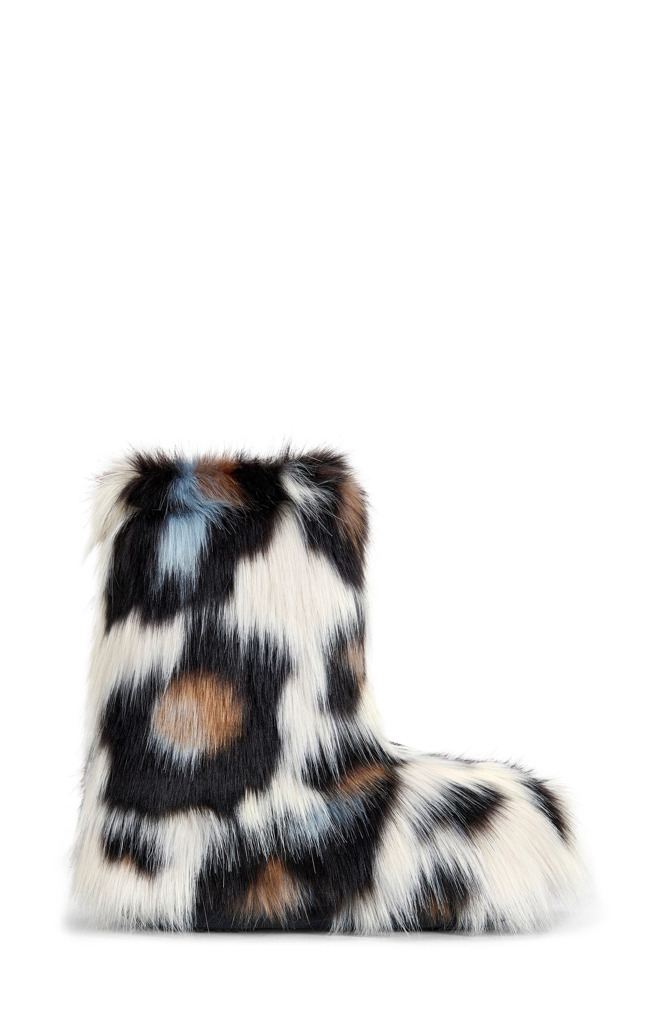 AZALEA WANG Albert Leopard Print Faux Fur Bootie, Alternate, color, White Multi