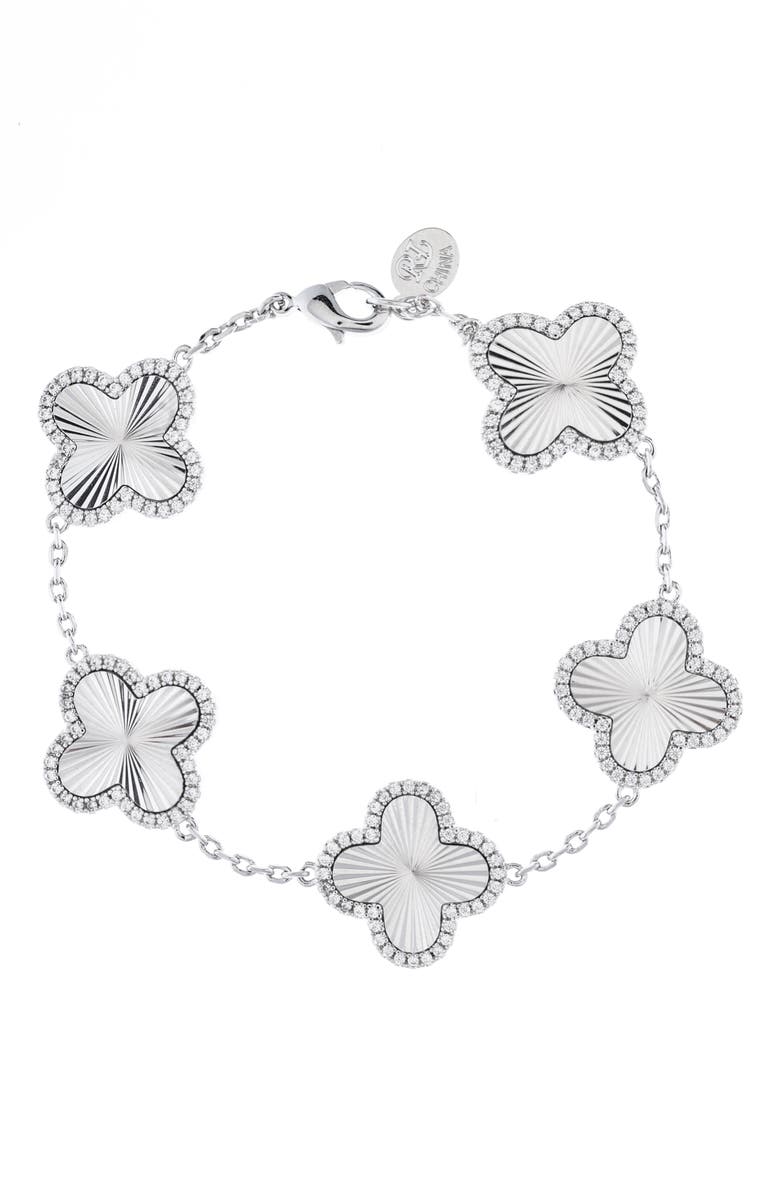 RIVKA FRIEDMAN Pavé CZ Clover Station Bracelet, Main, color, White Rhodium / Cz
