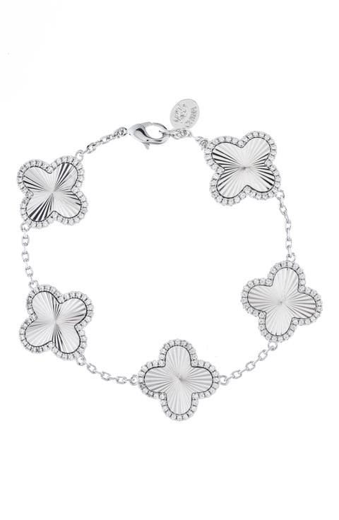 Pavé CZ Clover Station Bracelet