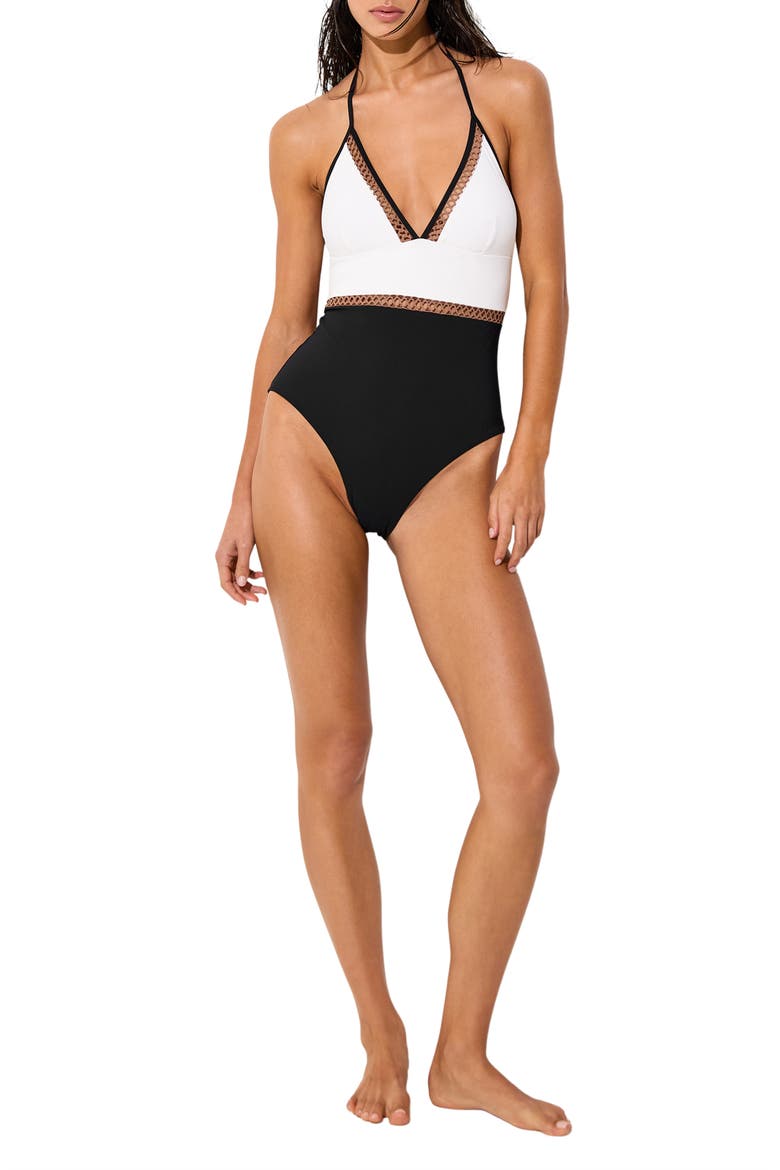Ray One-Piece Swimsuit, Alternate, color, WHITE/ TAN