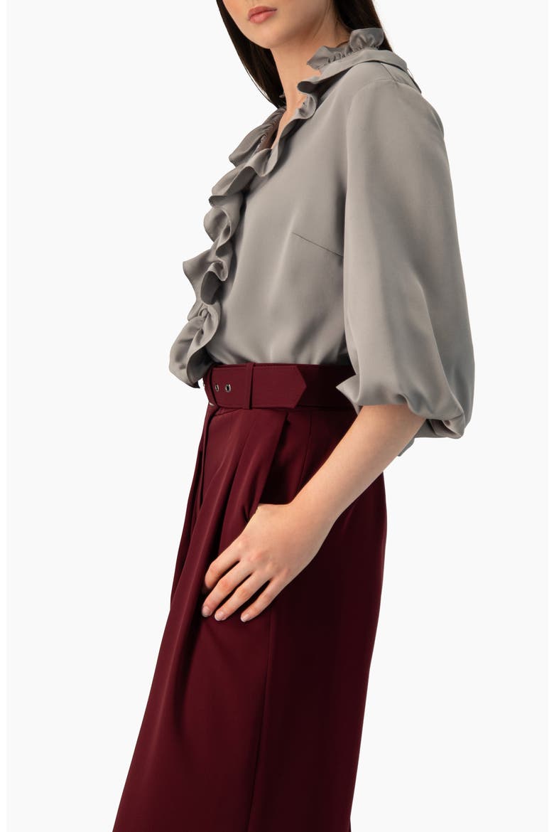 Ruffle-collar Blouse With Balloon Sleeves, Alternate, color, Grey